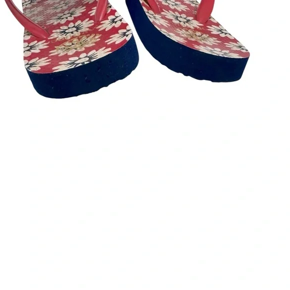 TORY‎ BURCH RED NANTUCKET DAISY FLORAL FLIP SANDALS Size 9 - Picture 4 of 8